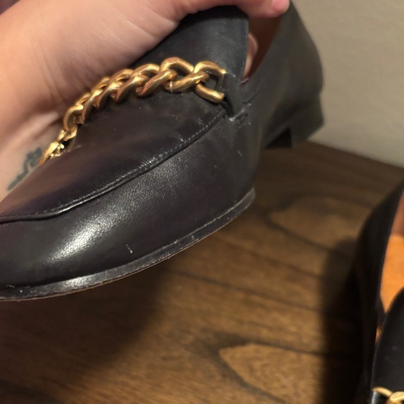 Tory Burch Black Leather Loafers with Gold Chain - Picture 11 of 15